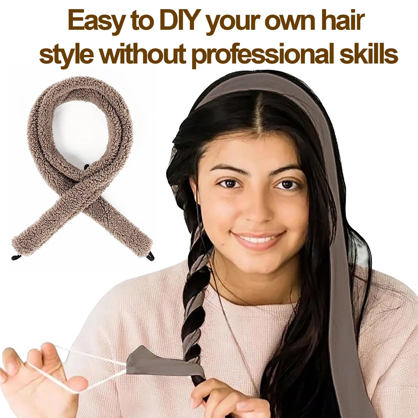 Satin Heatless Hair Curler, Lazy Natural Soft Wave DIY Heatless Curls For Sleep In Overnight, For All Hair Types - Light Brown