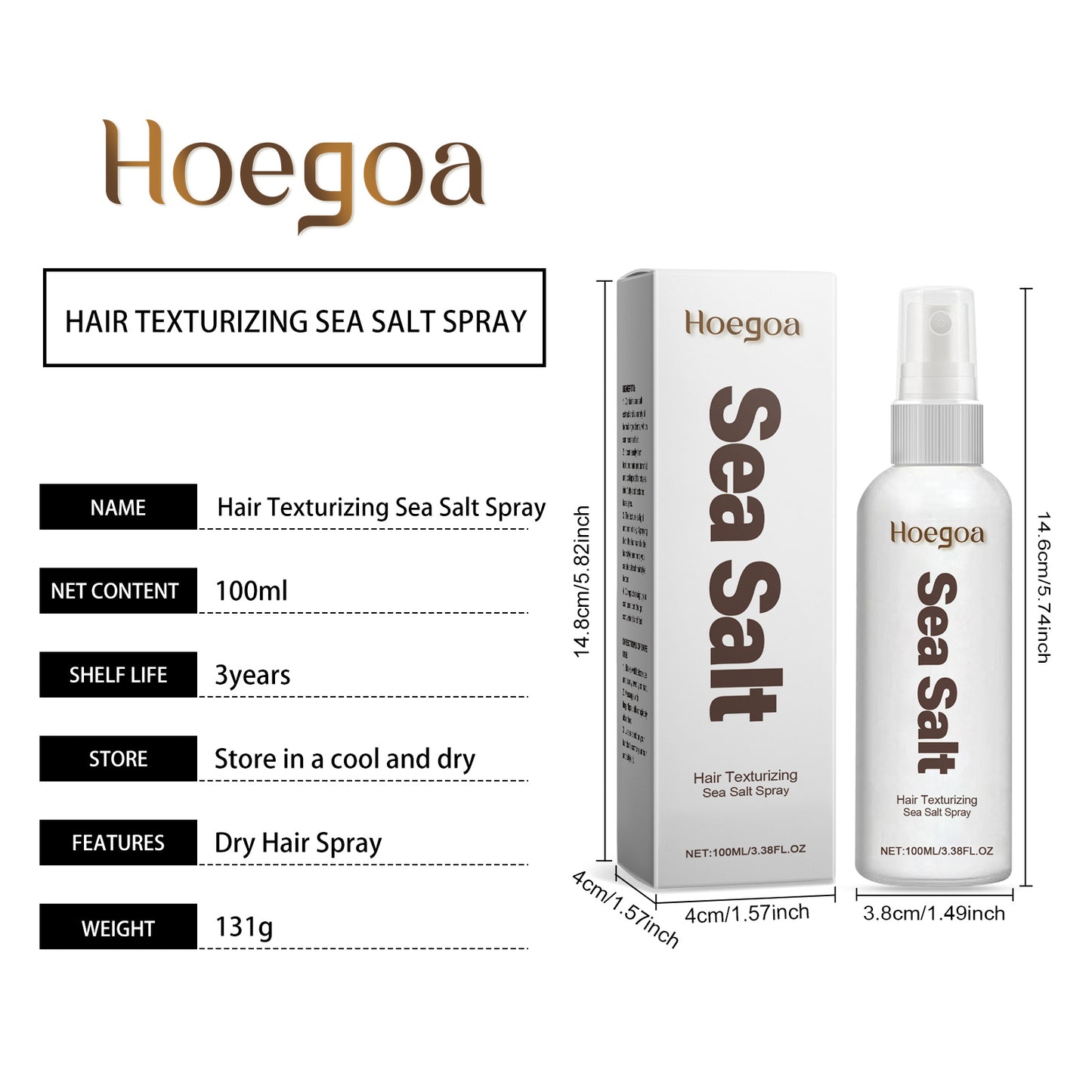 Hoegoa Sea Salt Dry Hair Spray Hair No-rinse Styling Dry Hair Spray Hairspray Refreshing Oil-Removing Oil-Controlling Lazy Fluffy Smooth Spray