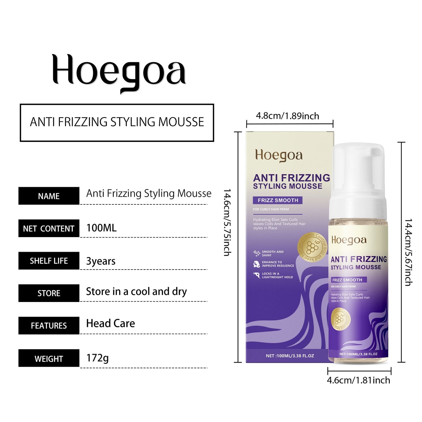 Volumizing Styling Mousse For Curly Hair, Single Bottle 100ML-3.38FL.OZ, Beeswax, Avocado Oil, Curly Hair Styling, Soft And Elastic Curl Styling