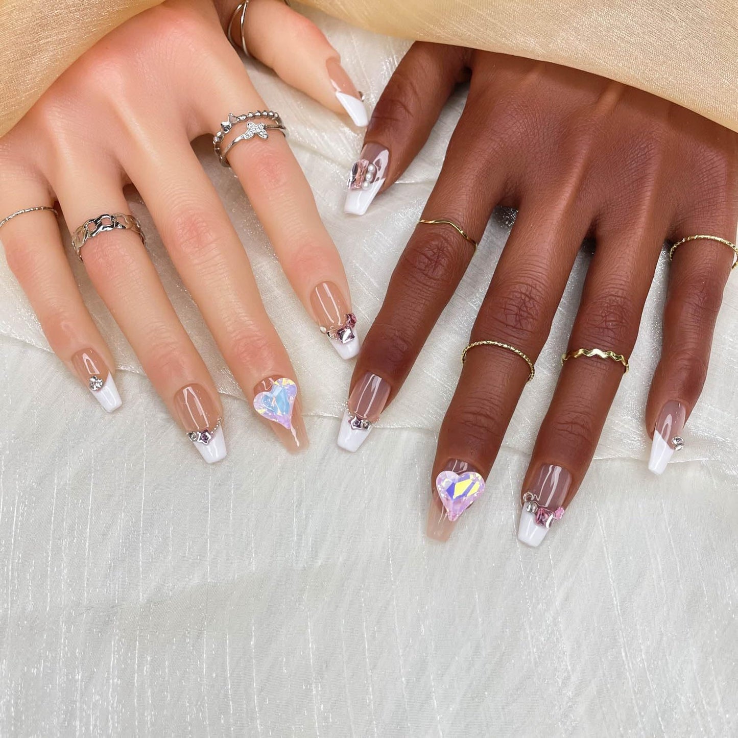 GGDDSHA 10pcs Press On Nails Long CoffinFake Nails Fashion Rhinestone Design Art Charmsfor Women Handmade Nail Art Manicure Gradient,Luxe Amour