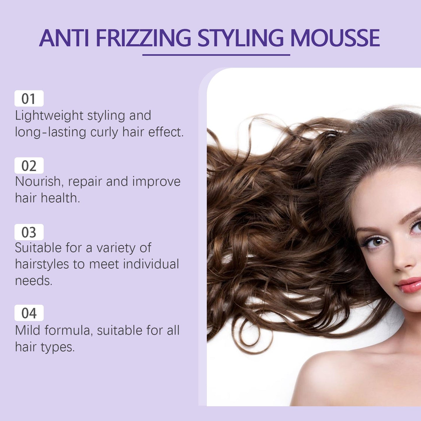 Volumizing Styling Mousse For Curly Hair, Single Bottle 100ML-3.38FL.OZ, Beeswax, Avocado Oil, Curly Hair Styling, Soft And Elastic Curl Styling