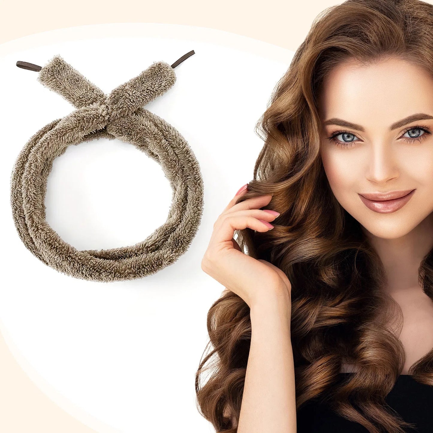 Satin Heatless Hair Curler, Lazy Natural Soft Wave DIY Heatless Curls For Sleep In Overnight, For All Hair Types - Light Brown
