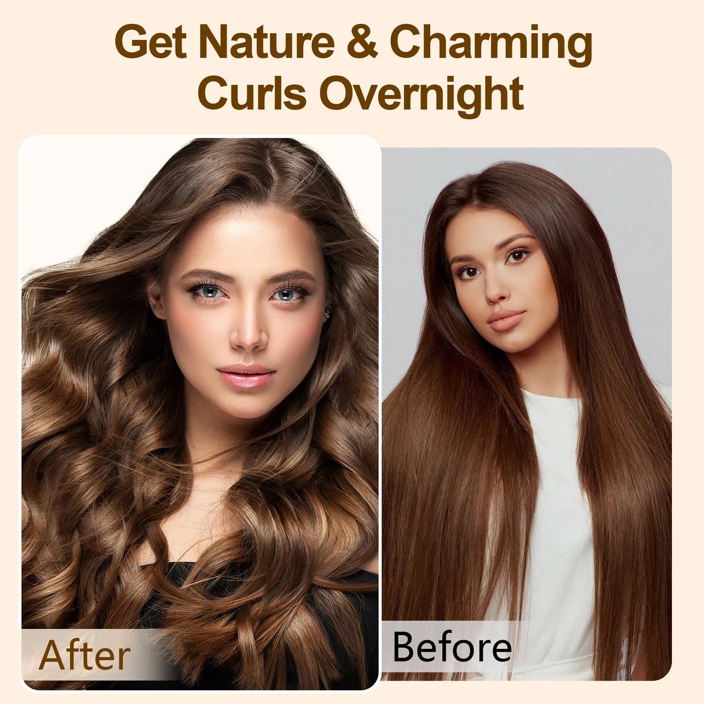 Satin Heatless Hair Curler, Lazy Natural Soft Wave DIY Heatless Curls For Sleep In Overnight, For All Hair Types - Light Brown